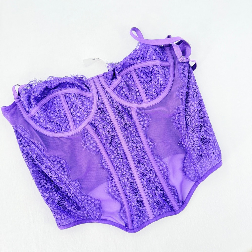 Dealmore Corset Top Womens Small Purple Lace‎ Mesh Bustier Lingerie Boned Goth